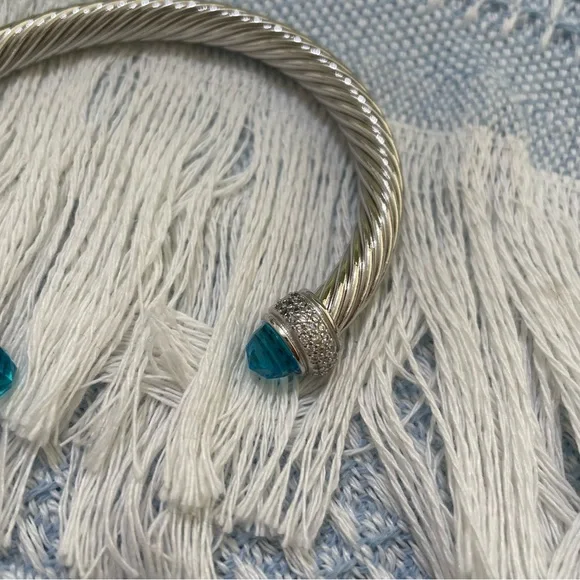 David Yurman Sterling Silver Diamond Bangle Size 7 - Picture 3 of 7